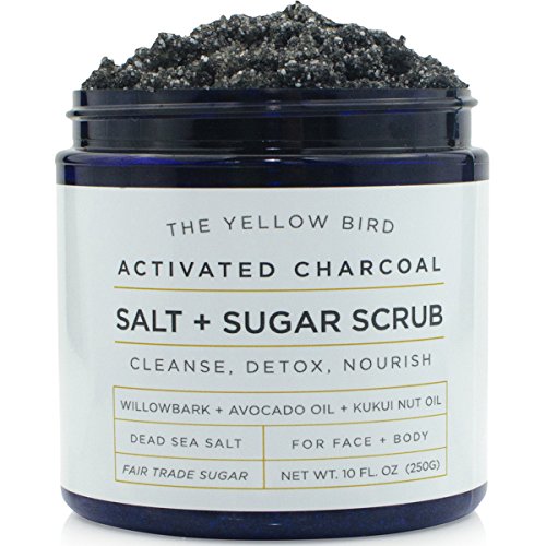 Natural Activated Charcoal Body & Face Scrub. Exfoliating Dead Sea Salt & Sug...