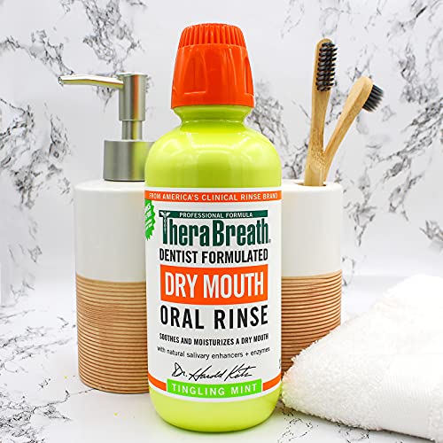 TheraBreath Dry Mouth Dentist Recommended Oral Rinse, Tingling Mint, 16 Ounce...