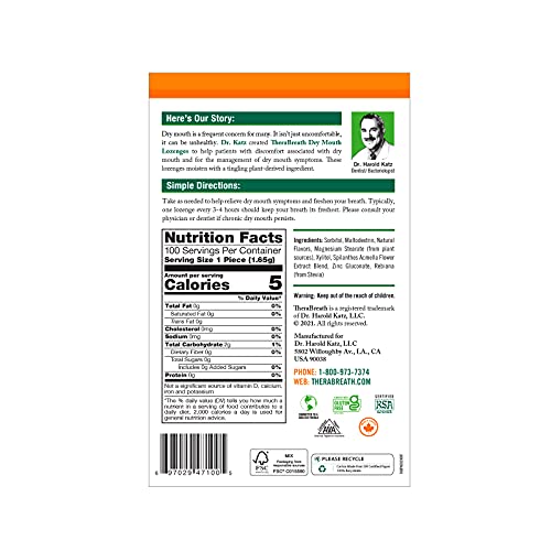 TheraBreath Dry Mouth Lozenges with Zinc, 100 Lozenges, Mandarin Mint, 100 Co...