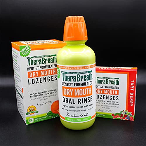 TheraBreath Dry Mouth Lozenges with Zinc, 100 Lozenges, Mandarin Mint, 100 Co...