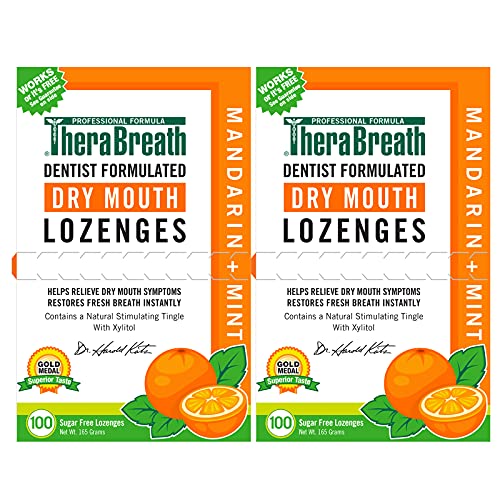TheraBreath Dry Mouth Lozenges with Zinc, 100 Lozenges, Mandarin Mint, 100 Co...