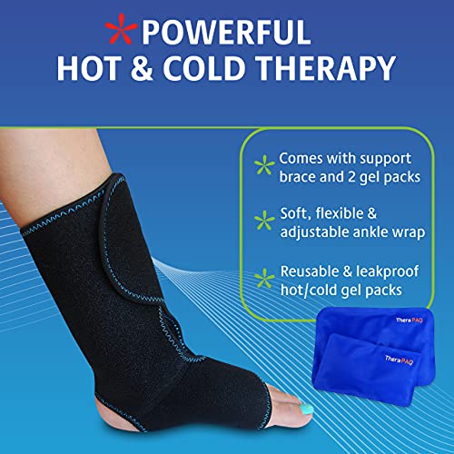 TheraPAQ Ankle Ice Pack Wrap for Injuries - Hot & Cold Reusable Compression B...