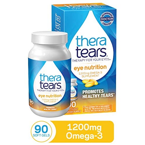 TheraTears 1200mg Omega 3 Supplement for Eye Nutrition, Organic Flaxseed Trig...