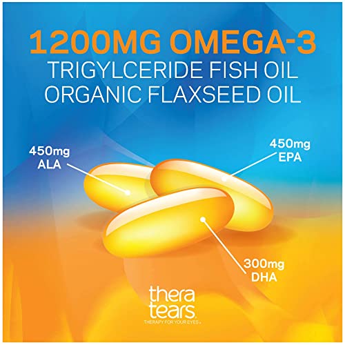 TheraTears 1200mg Omega 3 Supplement for Eye Nutrition, Organic Flaxseed Trig...