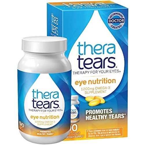 TheraTears 1200mg Omega 3 Supplement for Eye Nutrition, Organic Flaxseed Trig...