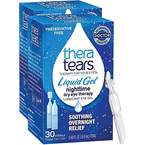 TheraTears Liquid Gel Nighttime Eye Drops for Dry Eyes, 30 Vials, 2 Pack