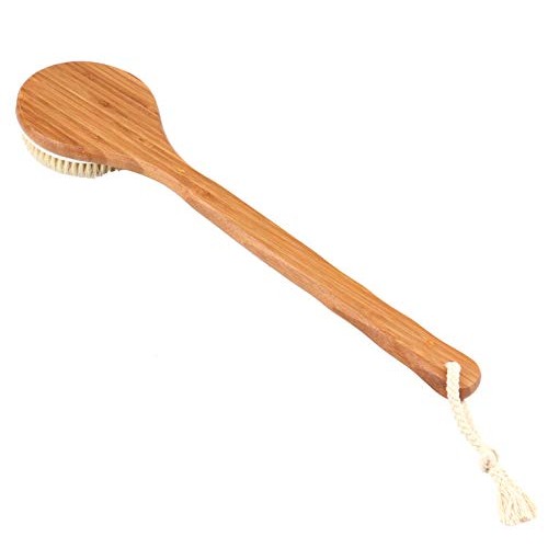 Bath Brush with Long Bamboo Handle - Natural Bristle Brushes Exfoliating Skin...