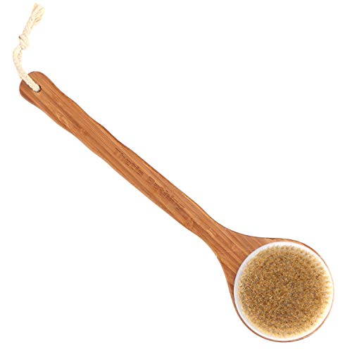 Bath Brush with Long Bamboo Handle - Natural Bristle Brushes Exfoliating Skin...