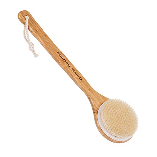 Bath Brush with Long Bamboo Handle - Natural Bristle Brushes Exfoliating Skin...