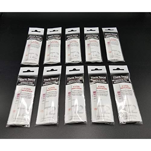 Think Twice Single-Use Breathalyzer - 10 Count - Disposable Alcohol Test 0.00...