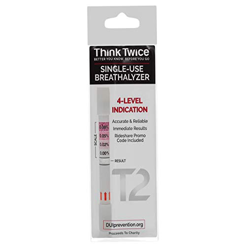 Think Twice Single-Use Breathalyzer - 10 Count - Disposable Alcohol Test 0.00...