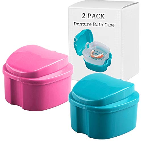 Denture Bath Box Cup, Complete Clean Care for Dentures, Clear Braces, Mouth G...
