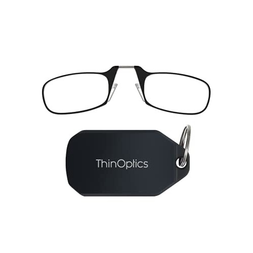 ThinOptics Keychain Case and Readers Rectangular Reading Glasses, Black, 44 m...