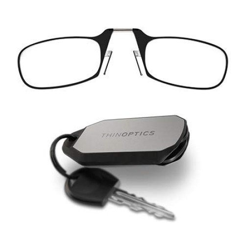 ThinOptics unisex adult Keychain Case + Reading Glasses, Black, 44 mm US