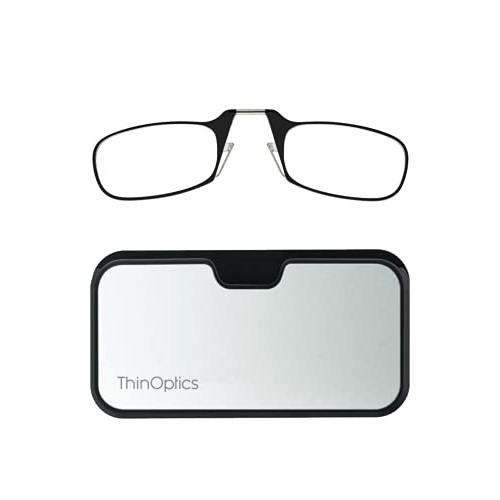 ThinOptics Universal Case and Readers Rectangular Reading Glasses, Silver Bla...