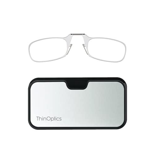 ThinOptics Universal Case and Readers Rectangular Reading Glasses, Silver Bla...