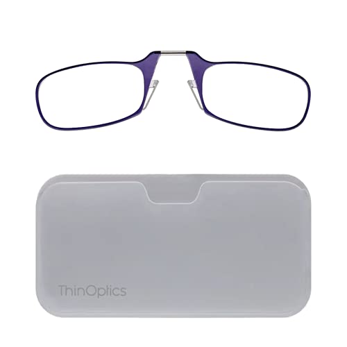 ThinOptics Universal Pod Rectangular Reading Glasses, Purple Frames/White Cas...