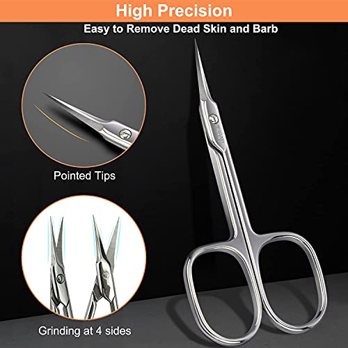 THRAU Cuticle Scissors Extra Fine for Women and Men, Curved Stainless Steel w...
