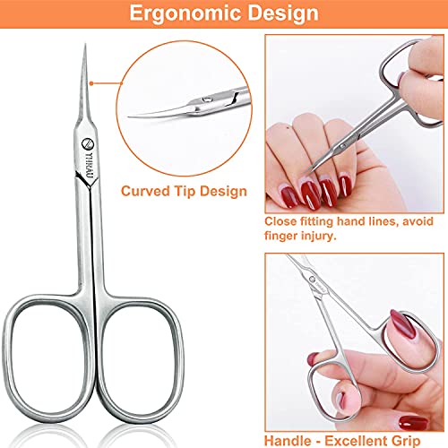 THRAU Cuticle Scissors Extra Fine for Women and Men, Curved Stainless Steel w...