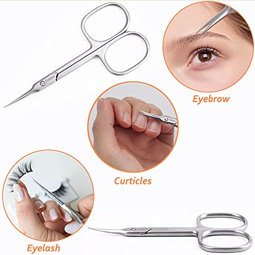 THRAU Cuticle Scissors Extra Fine for Women and Men, Curved Stainless Steel w...