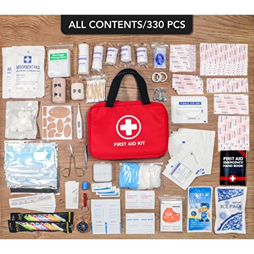 330 Piece First Aid Kit, Premium Waterproof Compact Trauma Medical Kits for A...