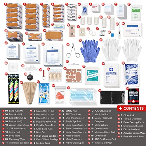 330 Piece First Aid Kit, Premium Waterproof Compact Trauma Medical Kits for A...