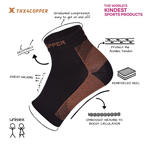 Thx4 Copper Compression Recovery Foot Sleeves for Men & Women, Copper Infused...