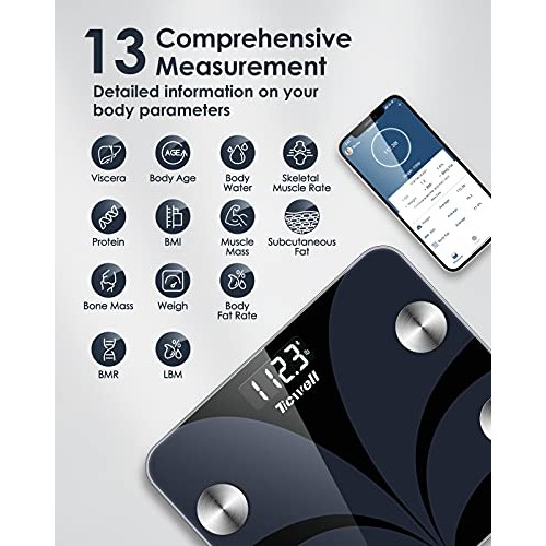 TICWELL Scales for Body Weight Digital Bathroom Scale Bluetooth Weight Scale ...