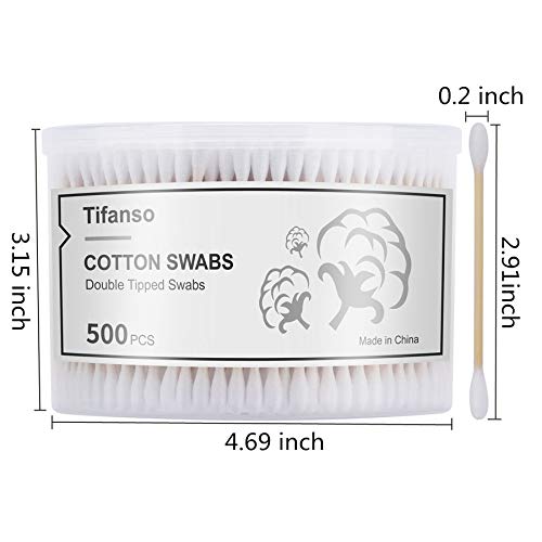 tifanso 500 Count Cotton Swabs, Natural Double Round Cotton Tip Cotton Buds w...