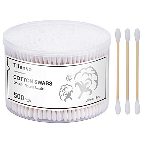 tifanso 500 Count Cotton Swabs, Natural Double Round Cotton Tip Cotton Buds w...