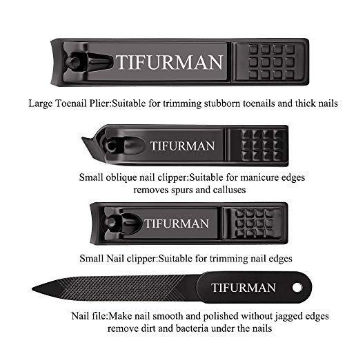 TIFURMAN Nail Clippers Set Black Matte Stainless Steel Nail Clippers for Men ...