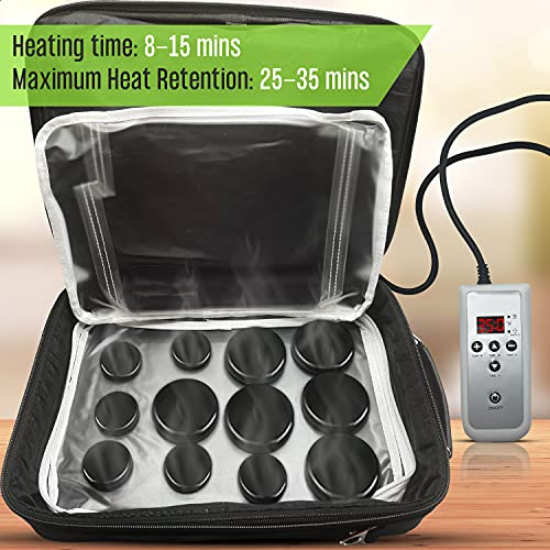 Portable Hot Stone Massage Warmer Set & Professional Spa Kit with LCD Tempera...