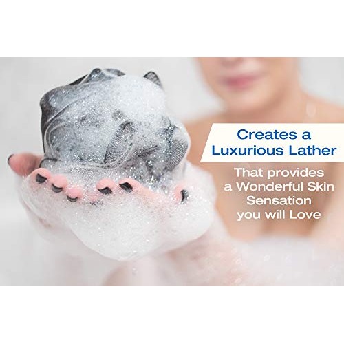 XXL 90g Charcoal Shower Loofah 3 Pack by Tilcare - Perfect Bath Sponge for Ex...