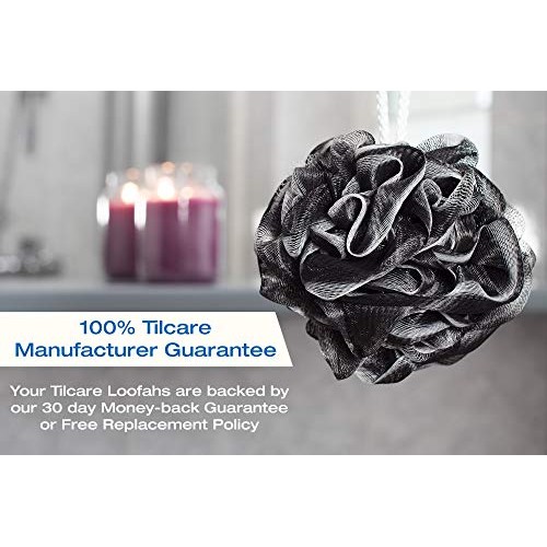 XXL 90g Charcoal Shower Loofah 3 Pack by Tilcare - Perfect Bath Sponge for Ex...