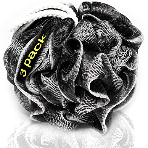 XXL 90g Charcoal Shower Loofah 3 Pack by Tilcare - Perfect Bath Sponge for Ex...