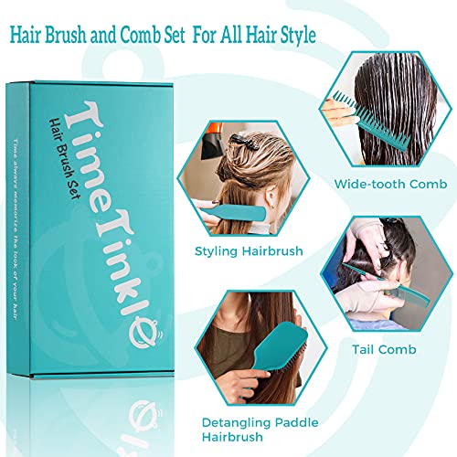 TimeTinkle Hair Brush Set - Detangler, Styling Brush, Tail Comb & Wide Tooth ...