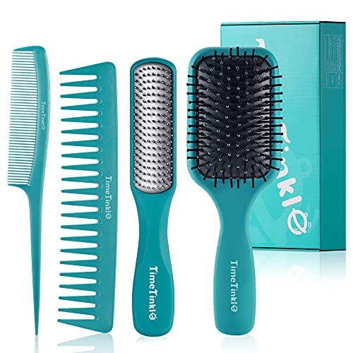 TimeTinkle Hair Brush Set - Detangler, Styling Brush, Tail Comb & Wide Tooth ...