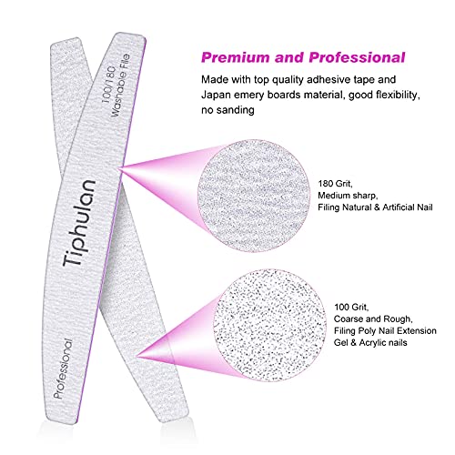Tiphulan Nail File 100 180 Grit, 12 Pack Professional Nail Files for Acrylic ...