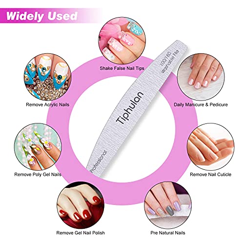 Tiphulan Nail File 100 180 Grit, 12 Pack Professional Nail Files for Acrylic ...
