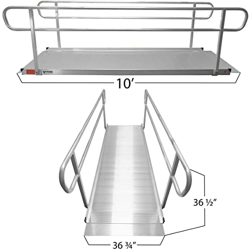 Titan Ramps Aluminum Wheelchair Entry Ramp and Handrails 10 ft. Solid Surface...