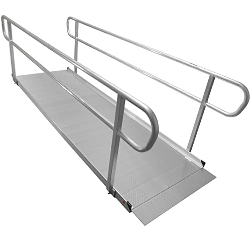 Titan Ramps Aluminum Wheelchair Entry Ramp and Handrails 10 ft. Solid Surface...