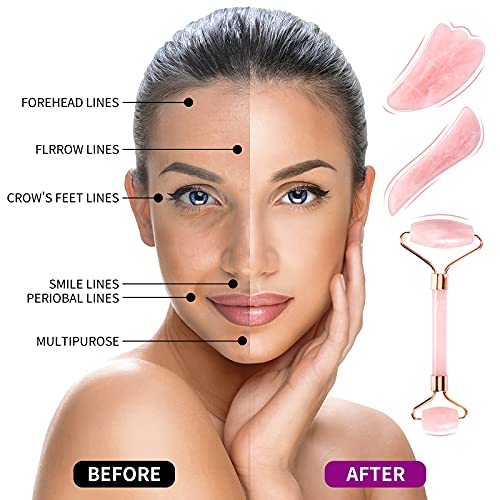 Natural Jade Guasha Tool for Face Body Eye,Jade Face Roller and Gua Sha Massa...