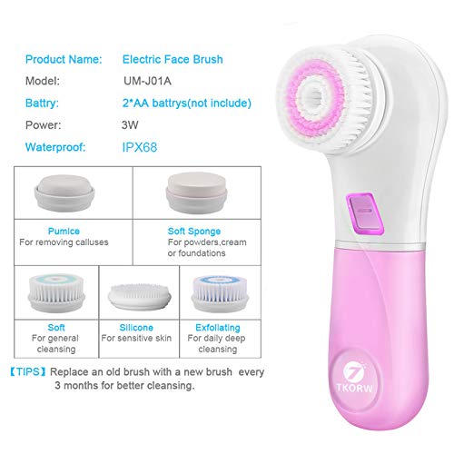 Facial Cleansing Brush,TKORW,Electric Face Scrubber Brush,5 Rotating Brush He...