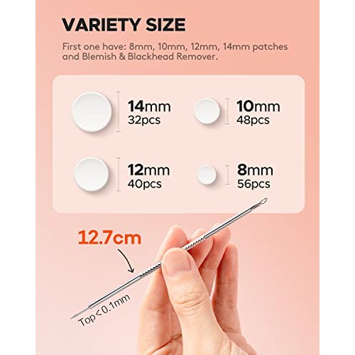 Acne Pimple Patches + Pimple Extractor, 4 Sizes 176 Patches for Zit Breakouts...