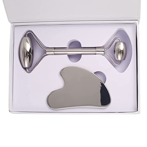 Tlethayotha Stainless Steel Roller and Gua Sha Set 2 piece | facial massager ...
