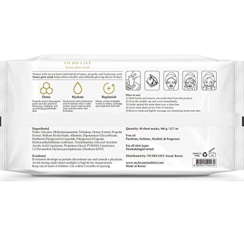 TO DO LIST – Honey Glow Mask | 30 Premium Sheet Masks in Eco-Friendly Packagi...