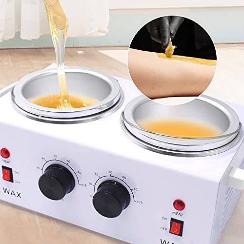 Double Wax Warmer Kit, Professional Dual Waxing Pot Warmer & 4-Pack Wax Bean ...
