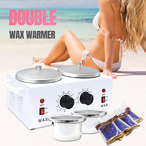 Double Wax Warmer Kit, Professional Dual Waxing Pot Warmer & 4-Pack Wax Bean ...