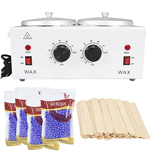 Double Wax Warmer Kit, Professional Dual Waxing Pot Warmer & 4-Pack Wax Bean ...