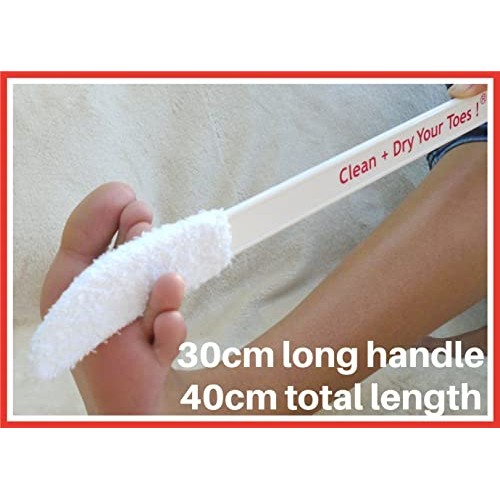 Long handle foot brush - toe towel care aid to CLEAN + DRY between ALL TOES a...